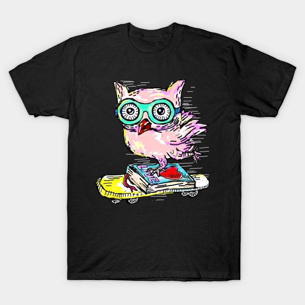 Owl with Skateboard T-Shirt by martinussumbaji